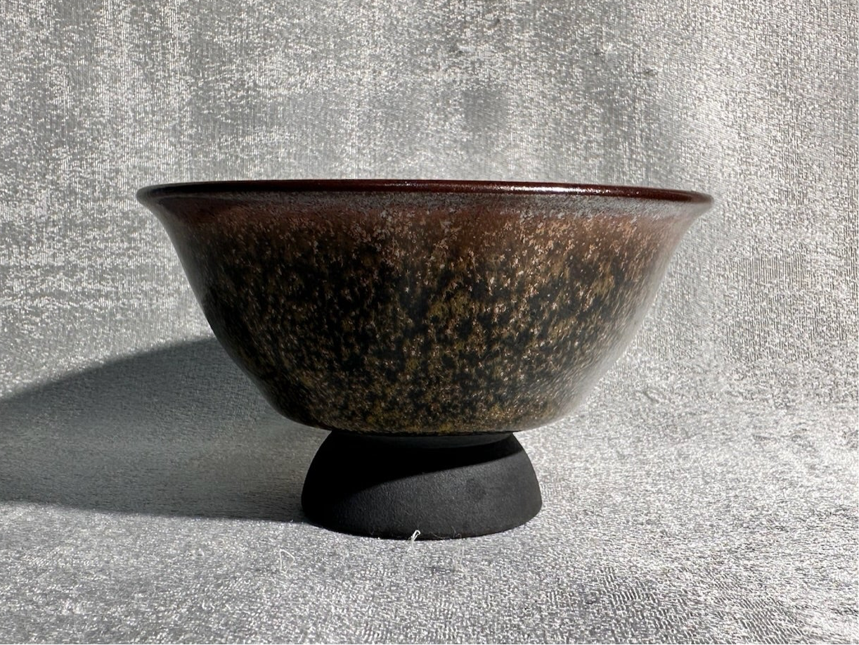 Cup14-Flower moon night pattern black glaze elegant high foot palace bow shape cup