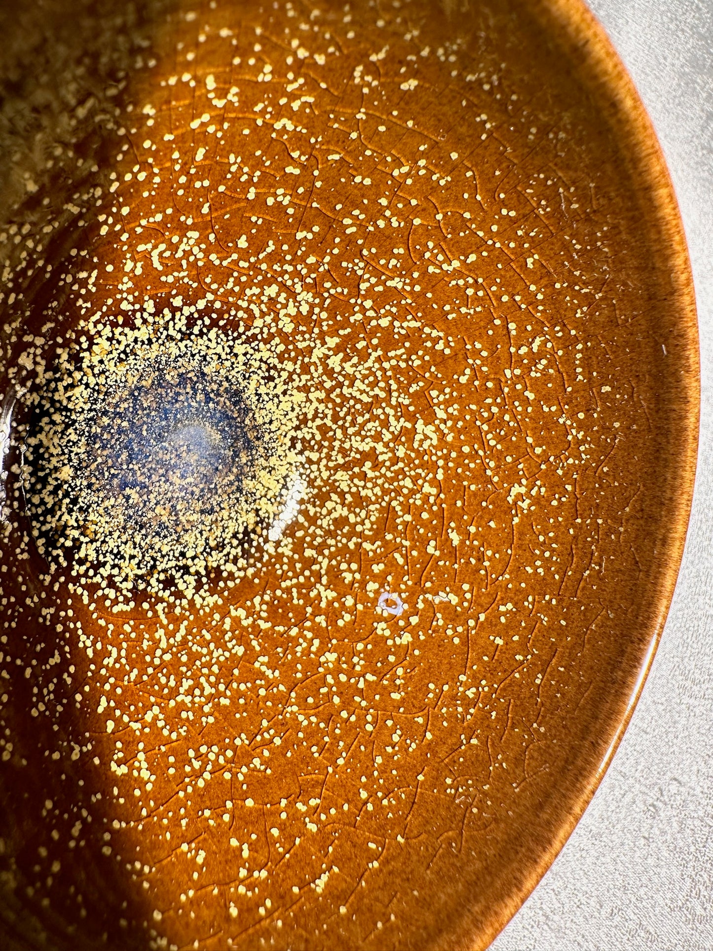Cup1-Brown jade-like glaze daisy oil droplets pattern ice crackles monk bowl shape cup 古潭花 by WangZhangLiang