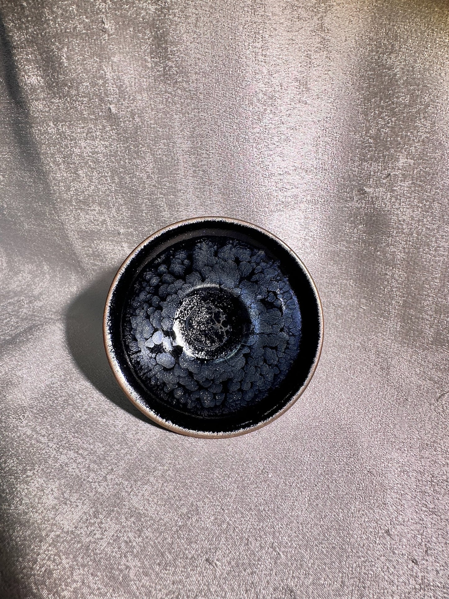 National Treasure Peony, black glaze silver oil droplet peony pattern 3-piece Gadiwan set