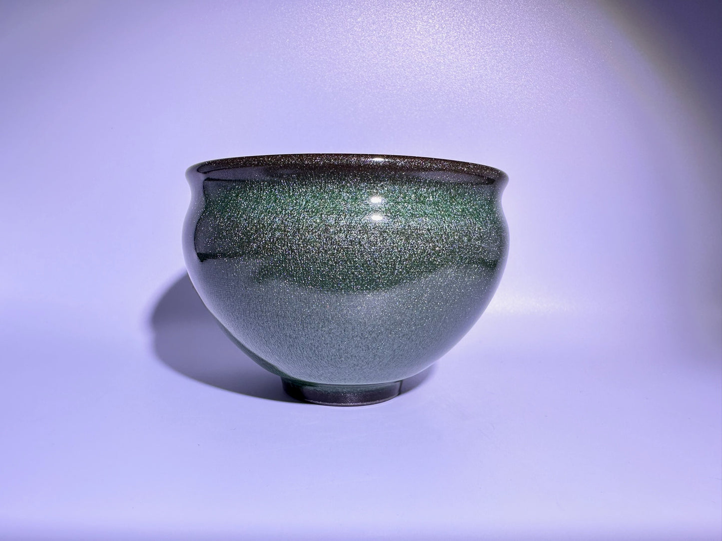 Green jade-like glaze metallic silver sands pattern general’s body shape tea cup