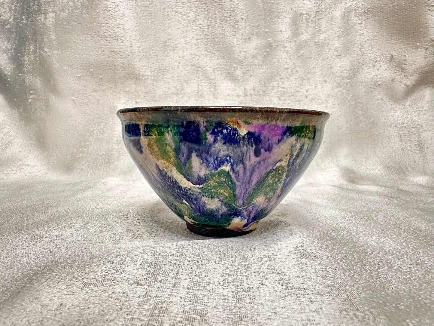 Black glaze kiln transformed multi colored mountain river scenery tied mouth shape cup, XieAiHua