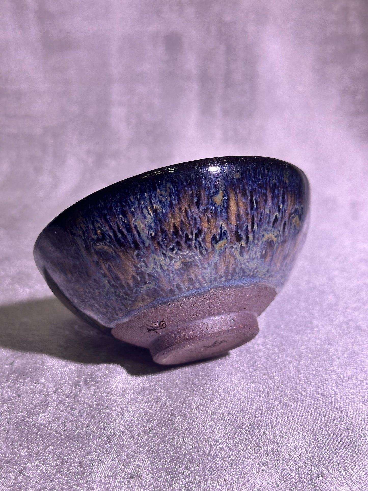 Reserved Cup9-Black glaze kiln transformed mix color flame pattern flat mouth shape cup by WangZhangLiang
