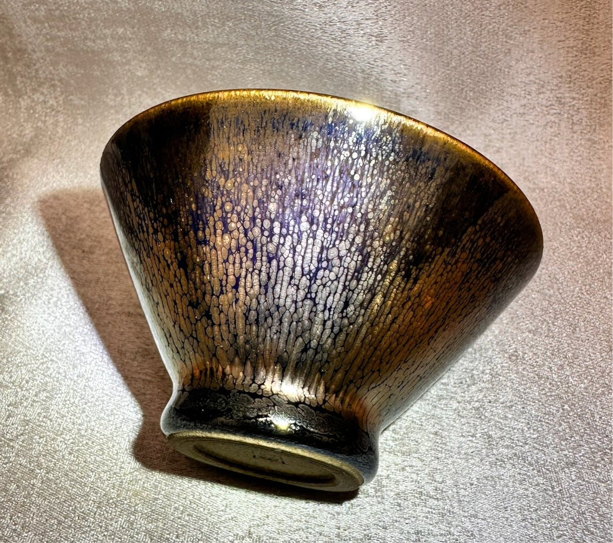 Fully glazed black gold glaze rose gold oil droplet pattern straw hat shape (douli) shape cup