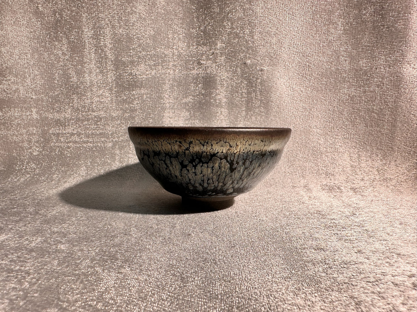 Cup15-Black gold glaze silver oil droplet flower pattern, official’s hat shape cup by YouHeDi