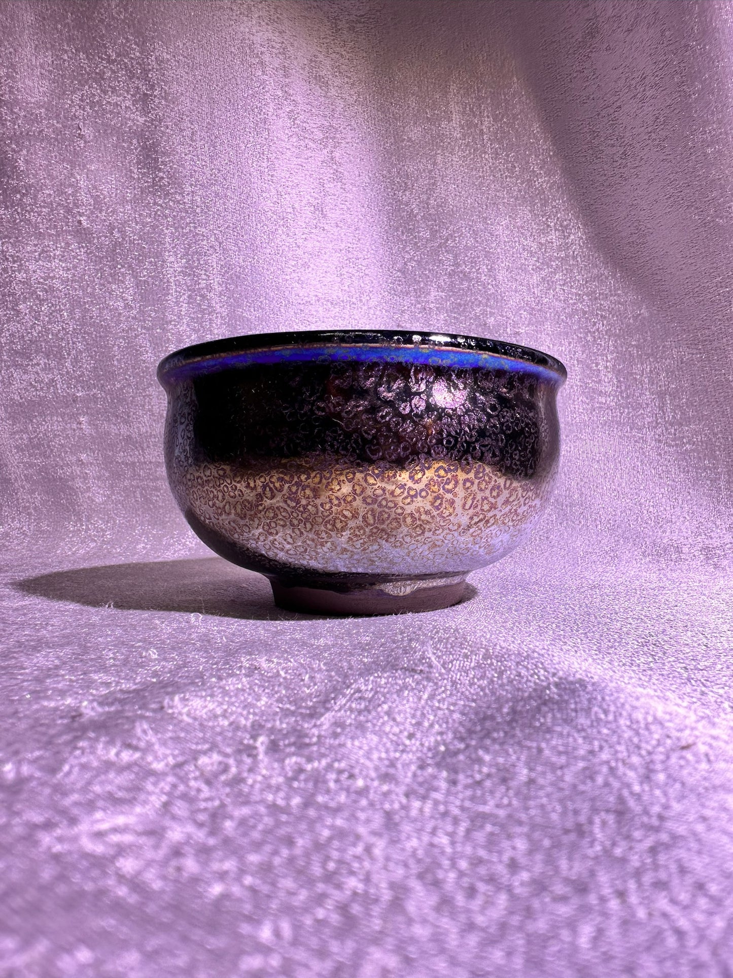 Cup4-Mirror-like silver glaze orange yellow bubble oil droplets pattern incense burner shape cup by ZhaoShuQuan