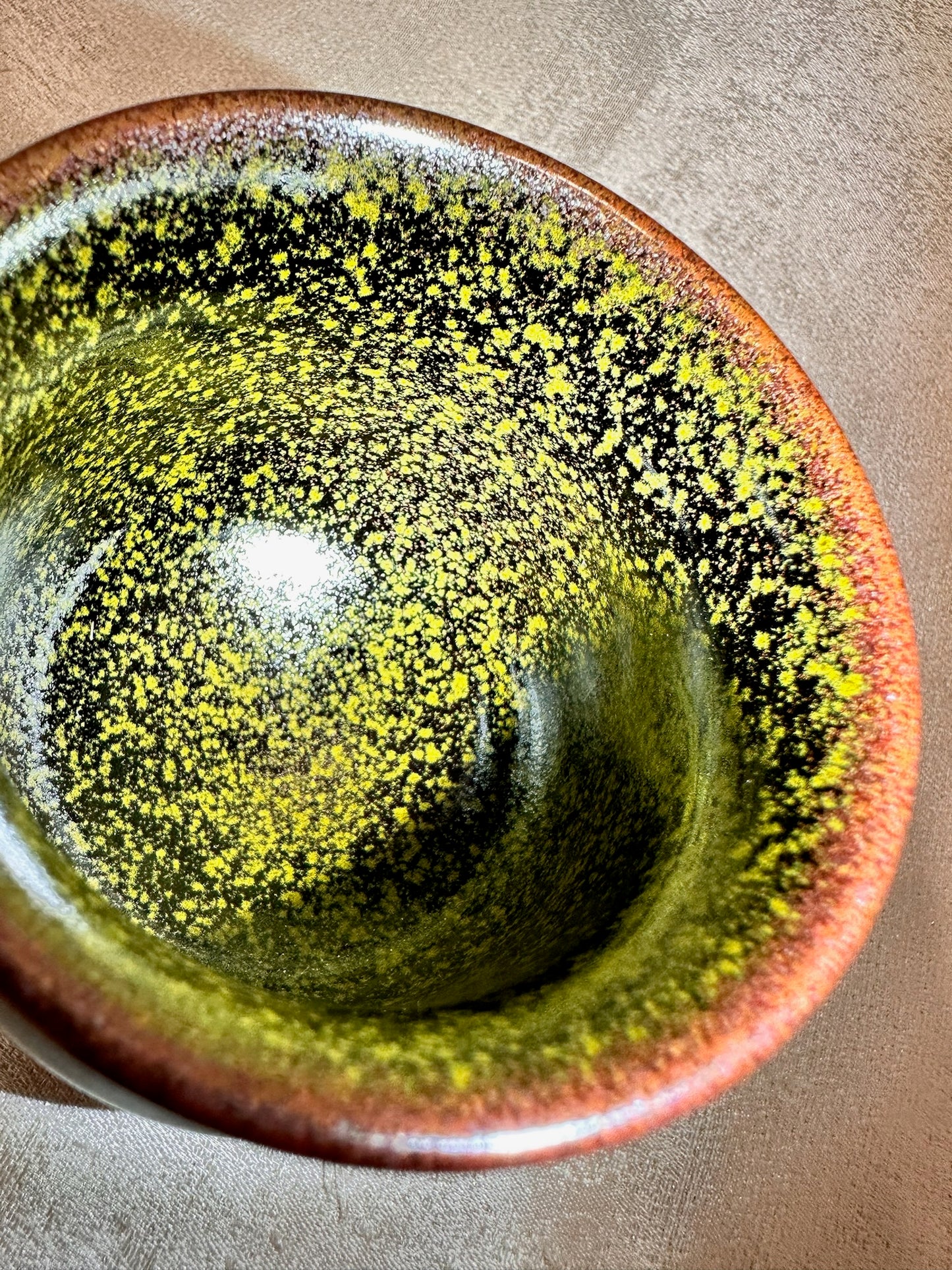 Black glaze oil droplet daisy pattern, ox-blood red rim, tulip shape cup, JinChangXing