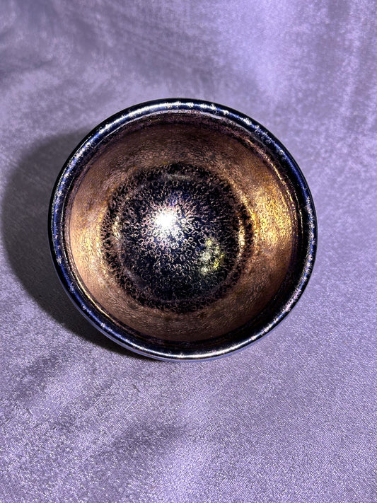 Cup4-Mirror-like silver glaze orange yellow bubble oil droplets pattern incense burner shape cup by ZhaoShuQuan