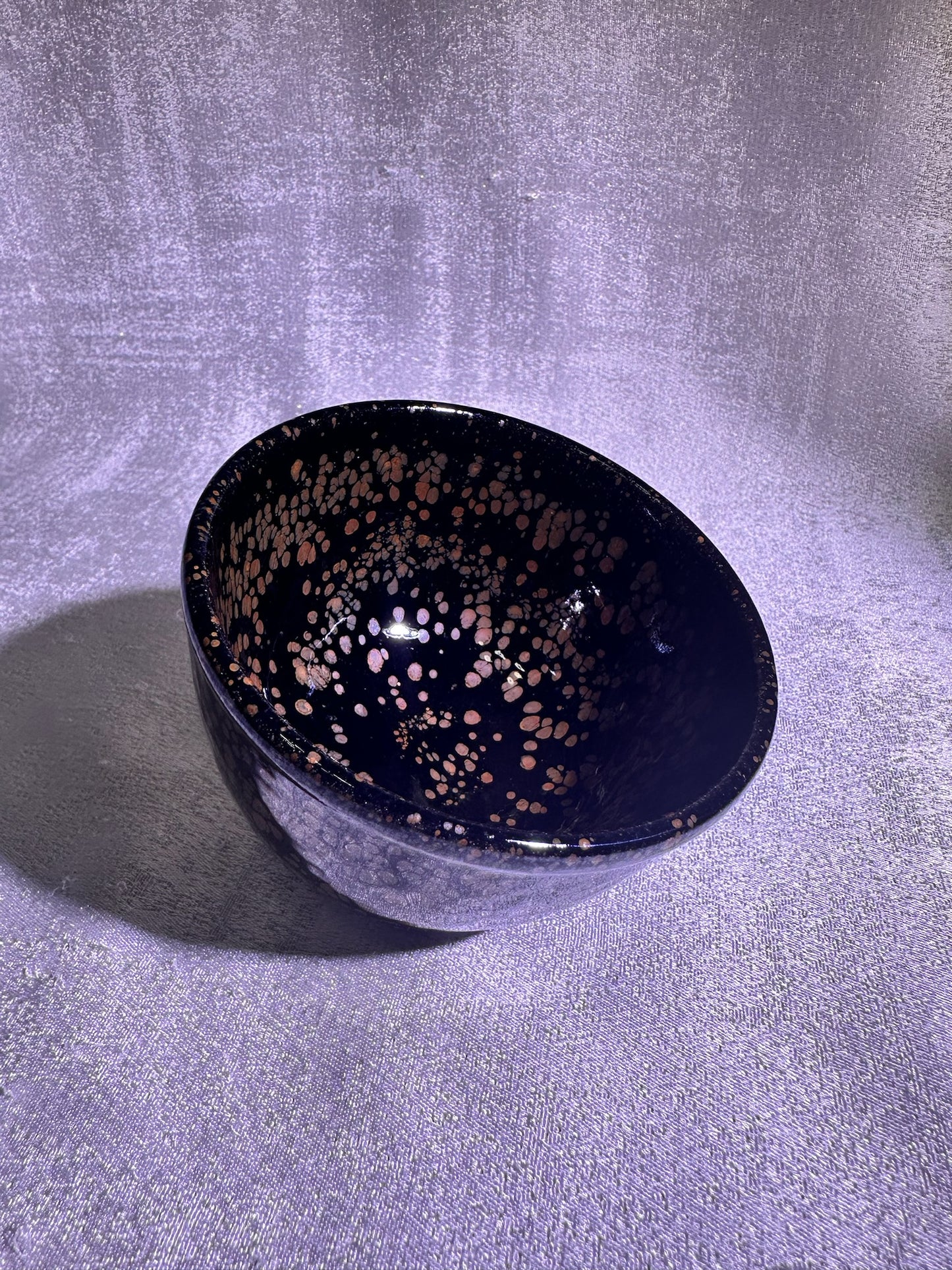 Cup20-Beautiful black glaze with orange and yellow oil droplet pattern XinYun Master bowl shape tea cup by YeShiMing