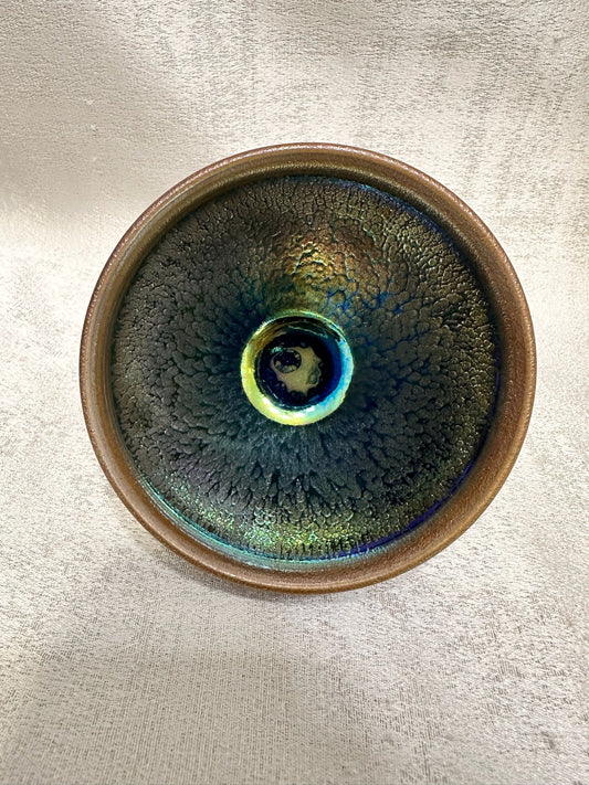 Cup16-Black glaze purple color oil droplet pattern tied mouth shape cup with one glaze tear, HuangJie