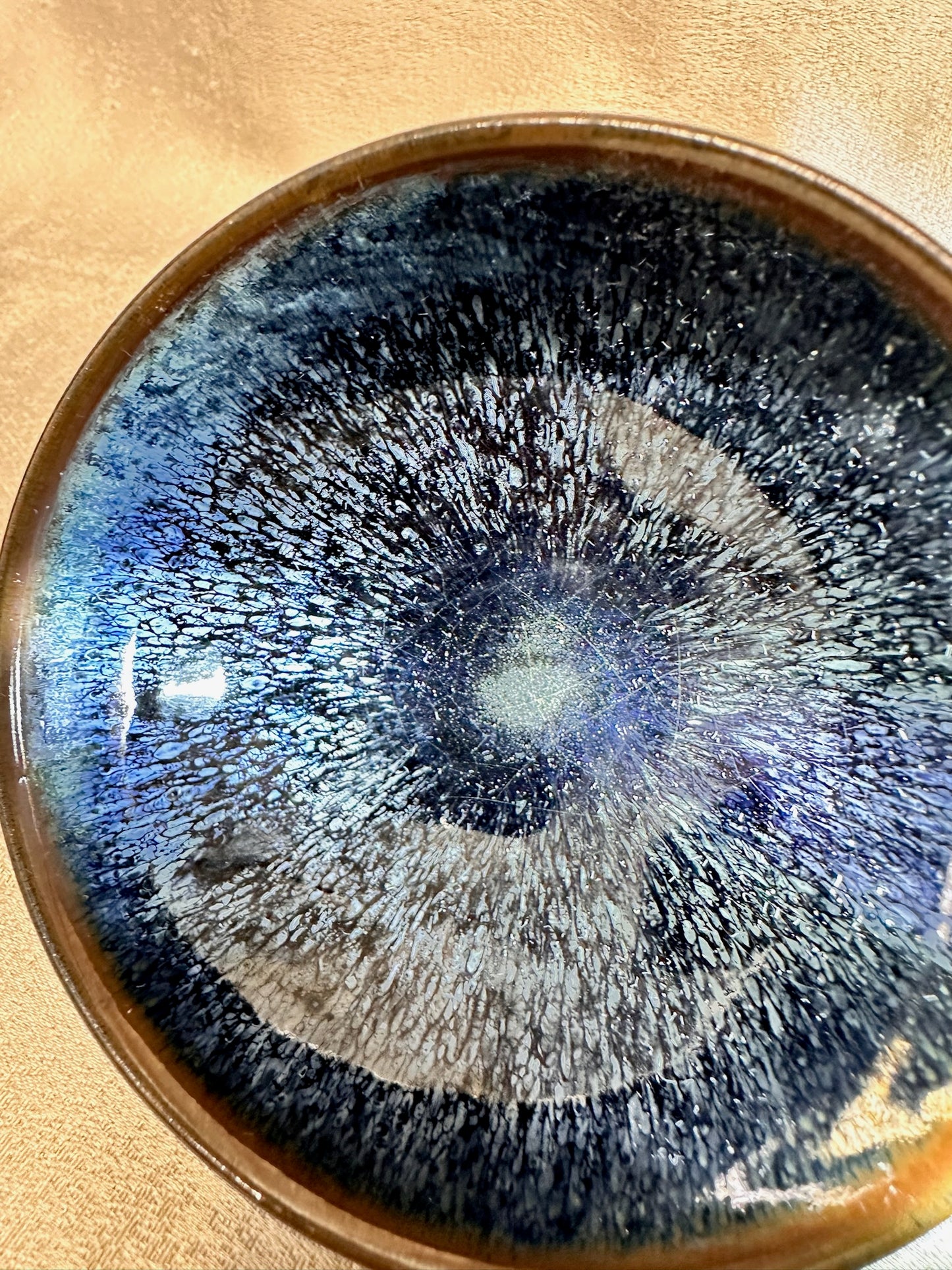 Black glaze silver blue hare’s fur pattern brown rim flat mouth shape cup