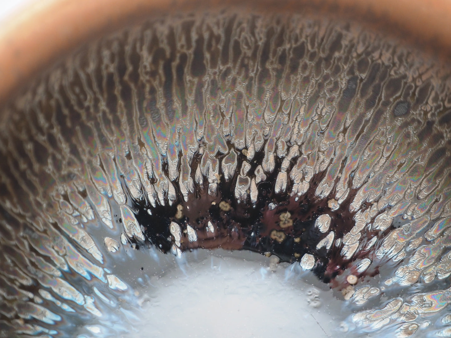 Rainbow Oil Droplet and Hare's Fur Army General Shape Cup