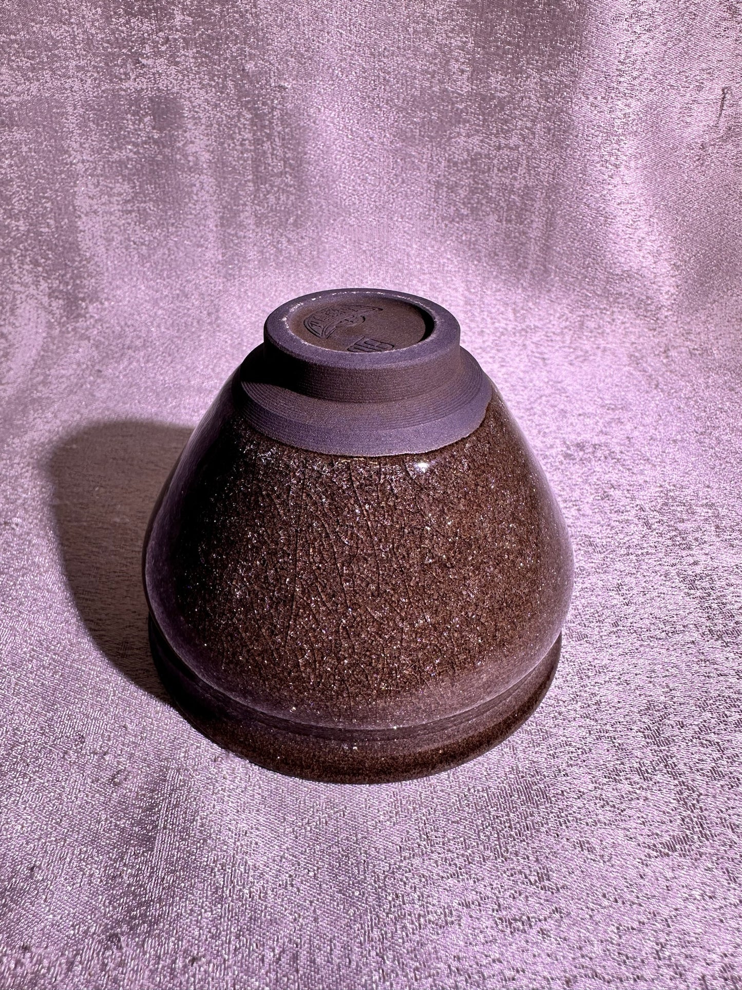 Cup25-Tea foam glaze with ice-like crackles and crab-eye bubble droplets tied mouth shape cup