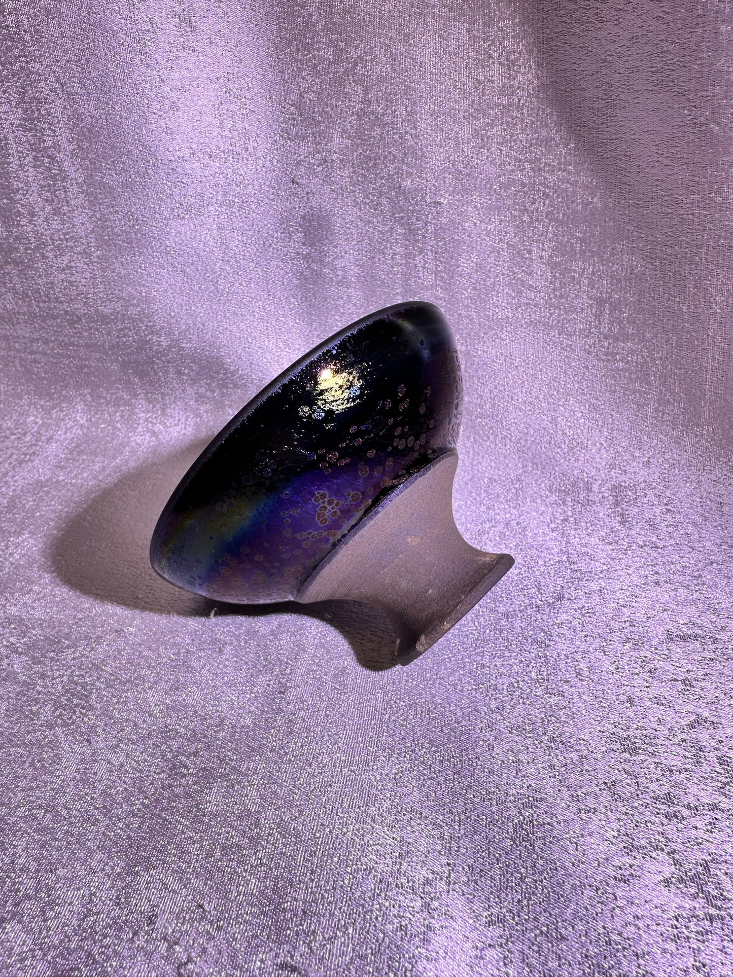 Cup5-Black purple side-firing glaze galaxy purple Yohen oil droplets pattern high foot flat mouth shape cup