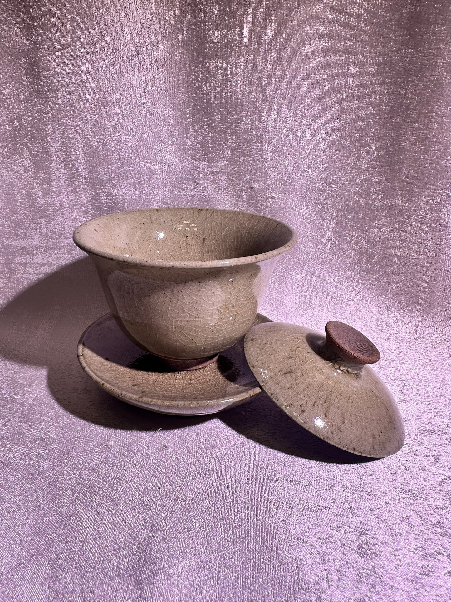 Elegant jade-like glaze 3-piece Gaiwan set, created with aged mud, YangFeiYan