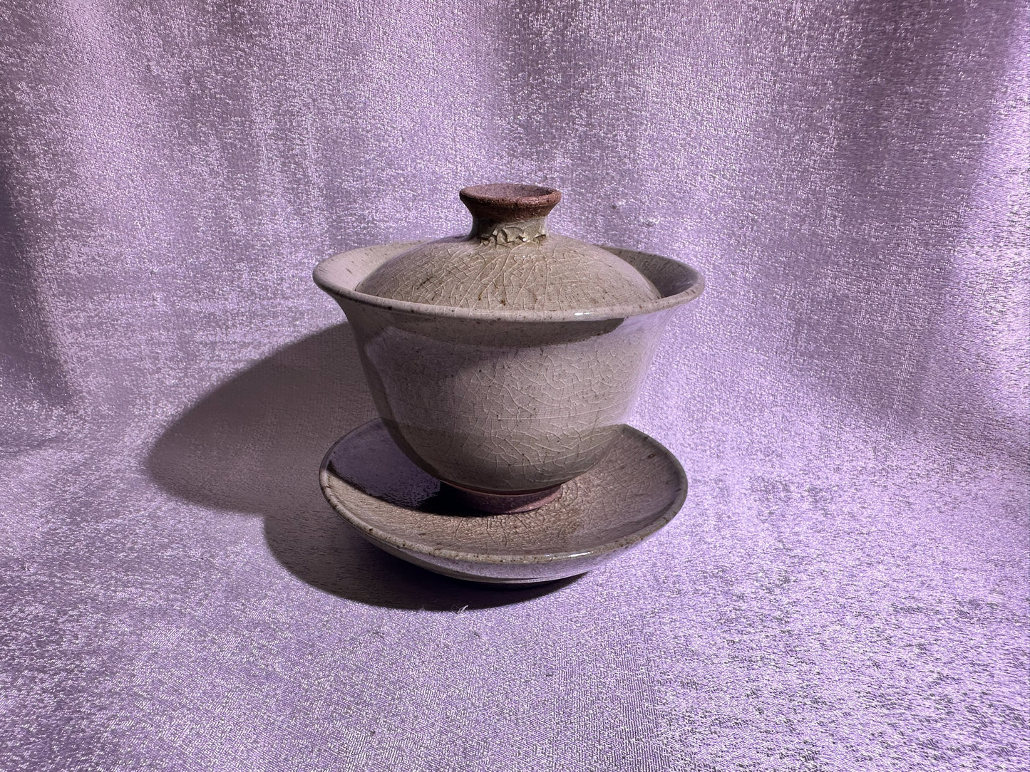 Elegant jade-like glaze 3-piece Gaiwan set, created with aged mud, YangFeiYan