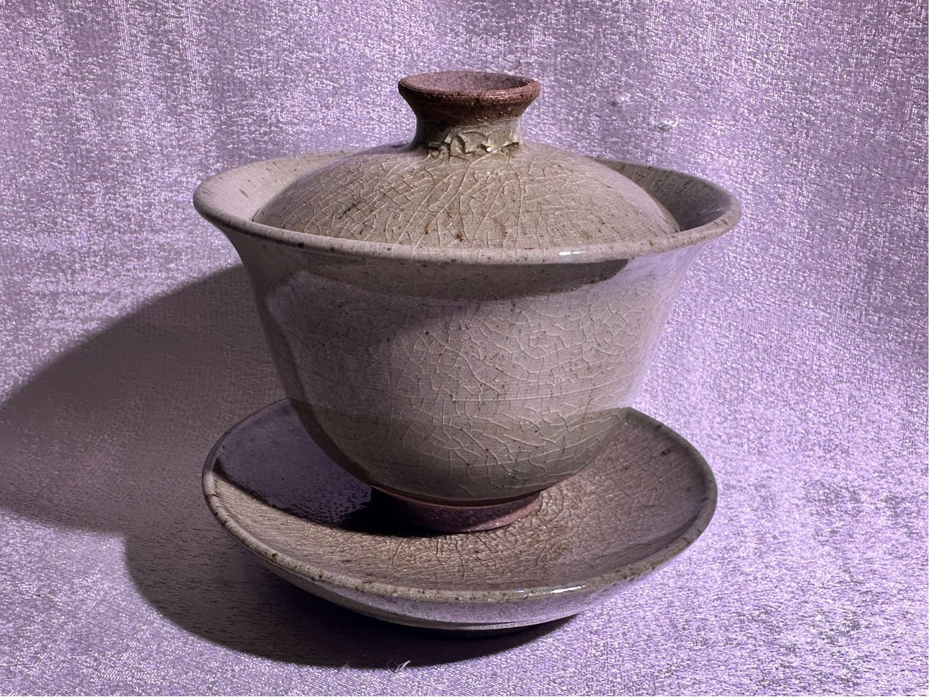 Elegant jade-like glaze 3-piece Gaiwan set, created with aged mud, YangFeiYan
