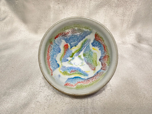 White glaze kiln transformed multi colored mountain flower grass scenery tied mouth shape cup