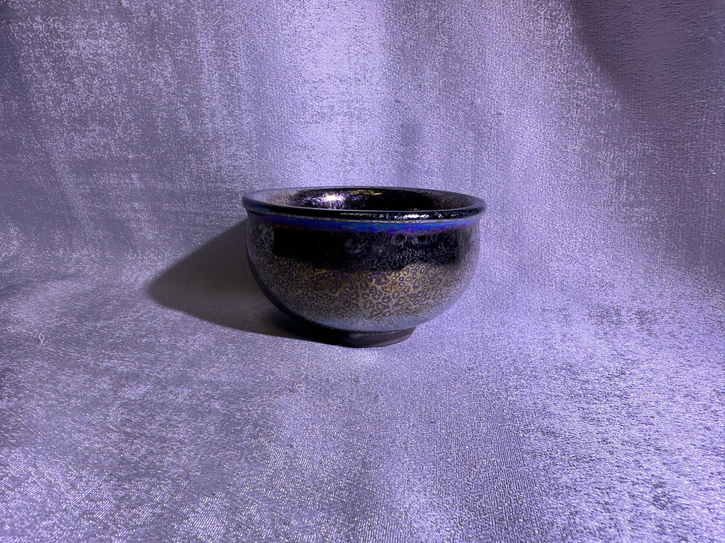 Cup4-Mirror-like silver glaze orange yellow bubble oil droplets pattern incense burner shape cup by ZhaoShuQuan