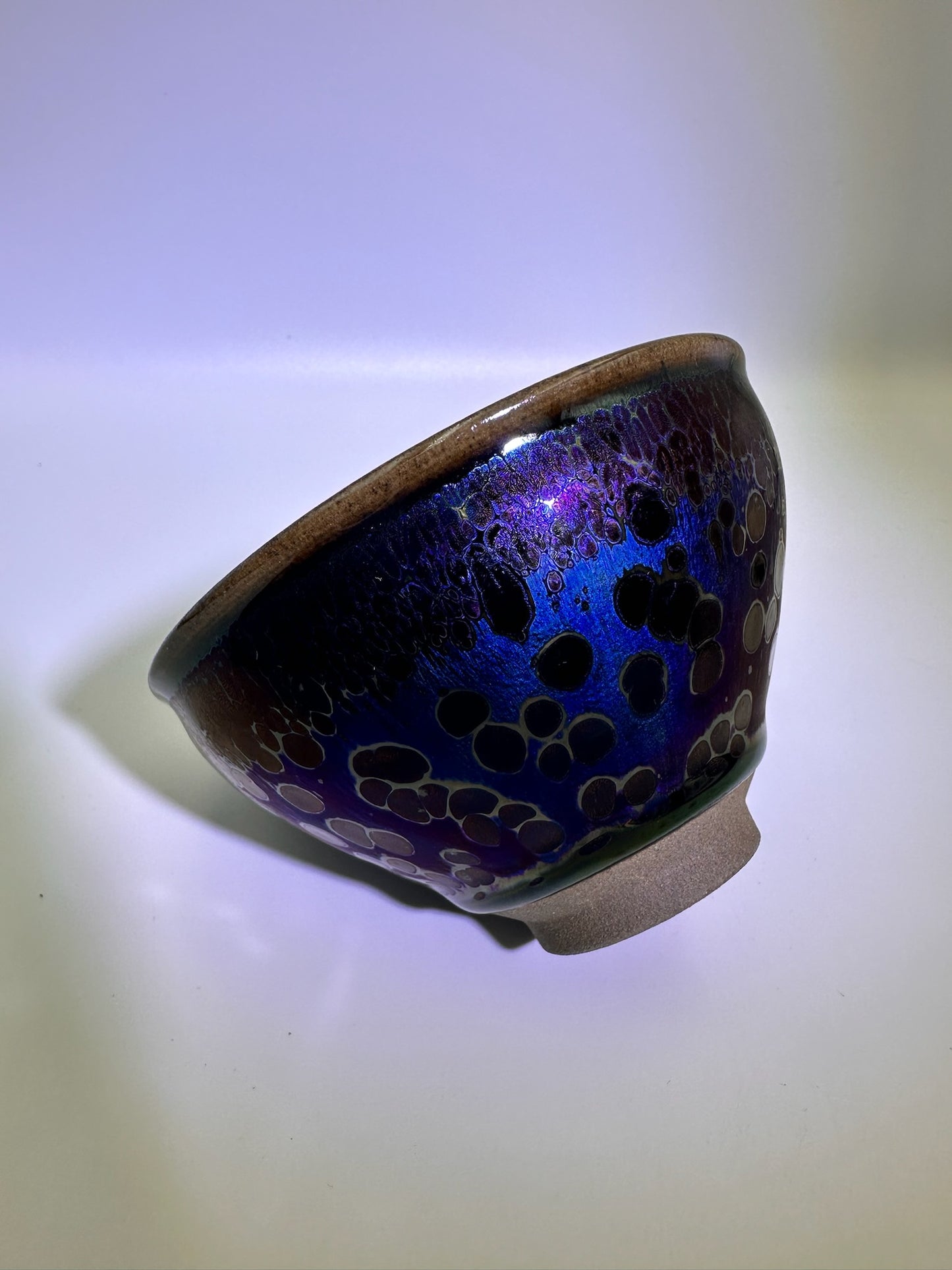 Black glaze galaxy purple Yohen oil droplet tied mouth shape cup, FangXiaoMing