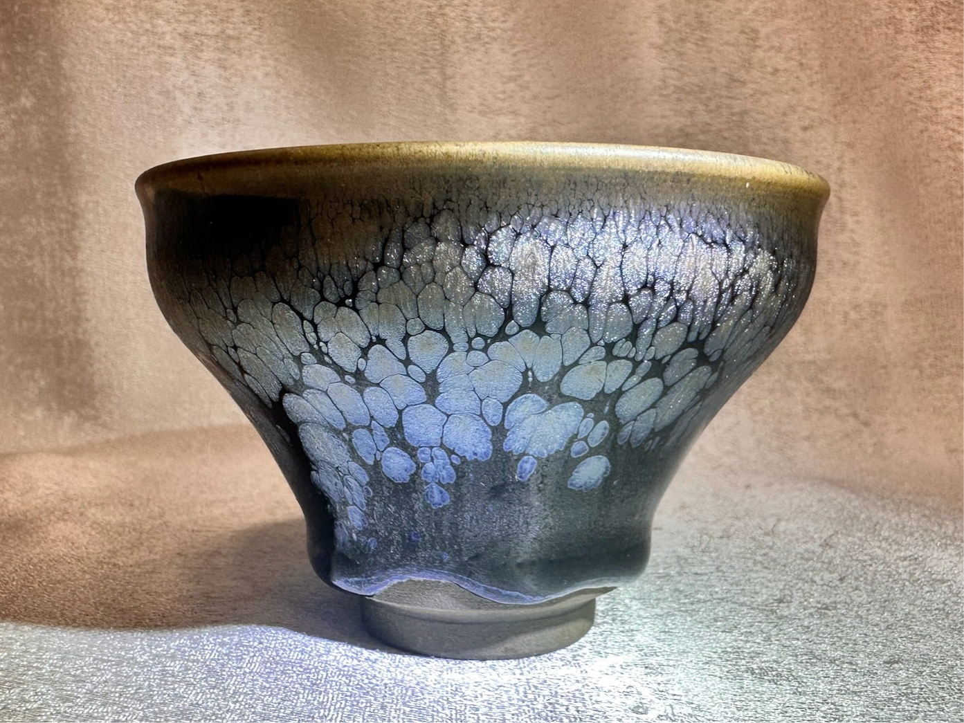Black glaze silver oil droplet flower pattern magnolia shape cup