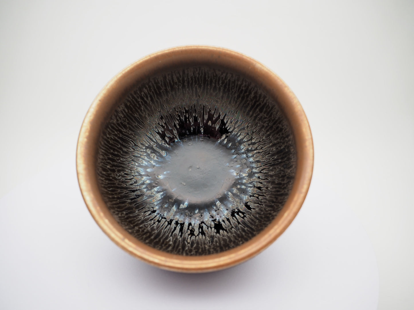 Rainbow Oil Droplet and Hare's Fur Army General Shape Cup