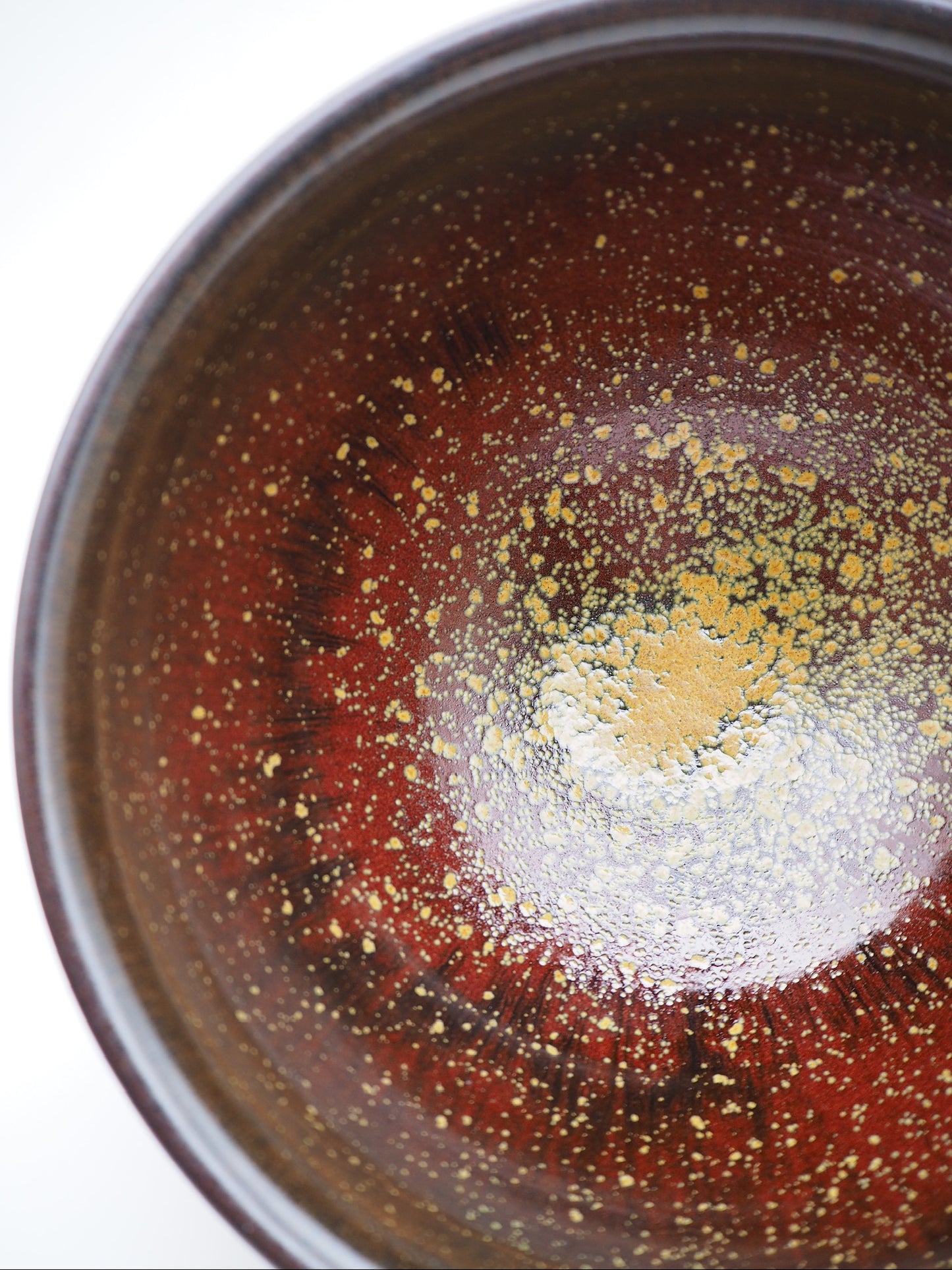 Orange Red with Small Yellow Oil-droplet Flower Glaze Tied-mouth Shape Tea Bowl DianCha