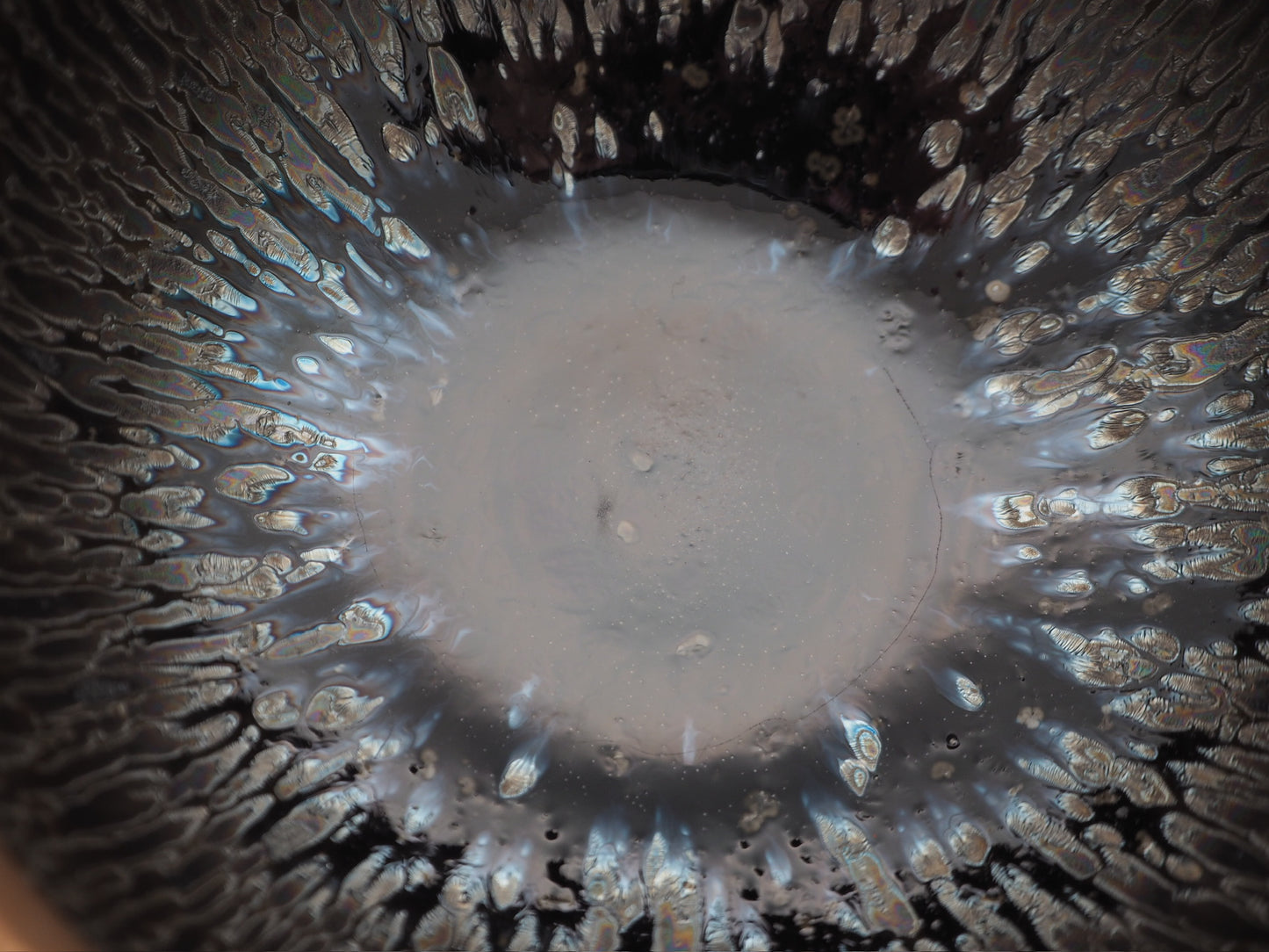 Rainbow Oil Droplet and Hare's Fur Army General Shape Cup