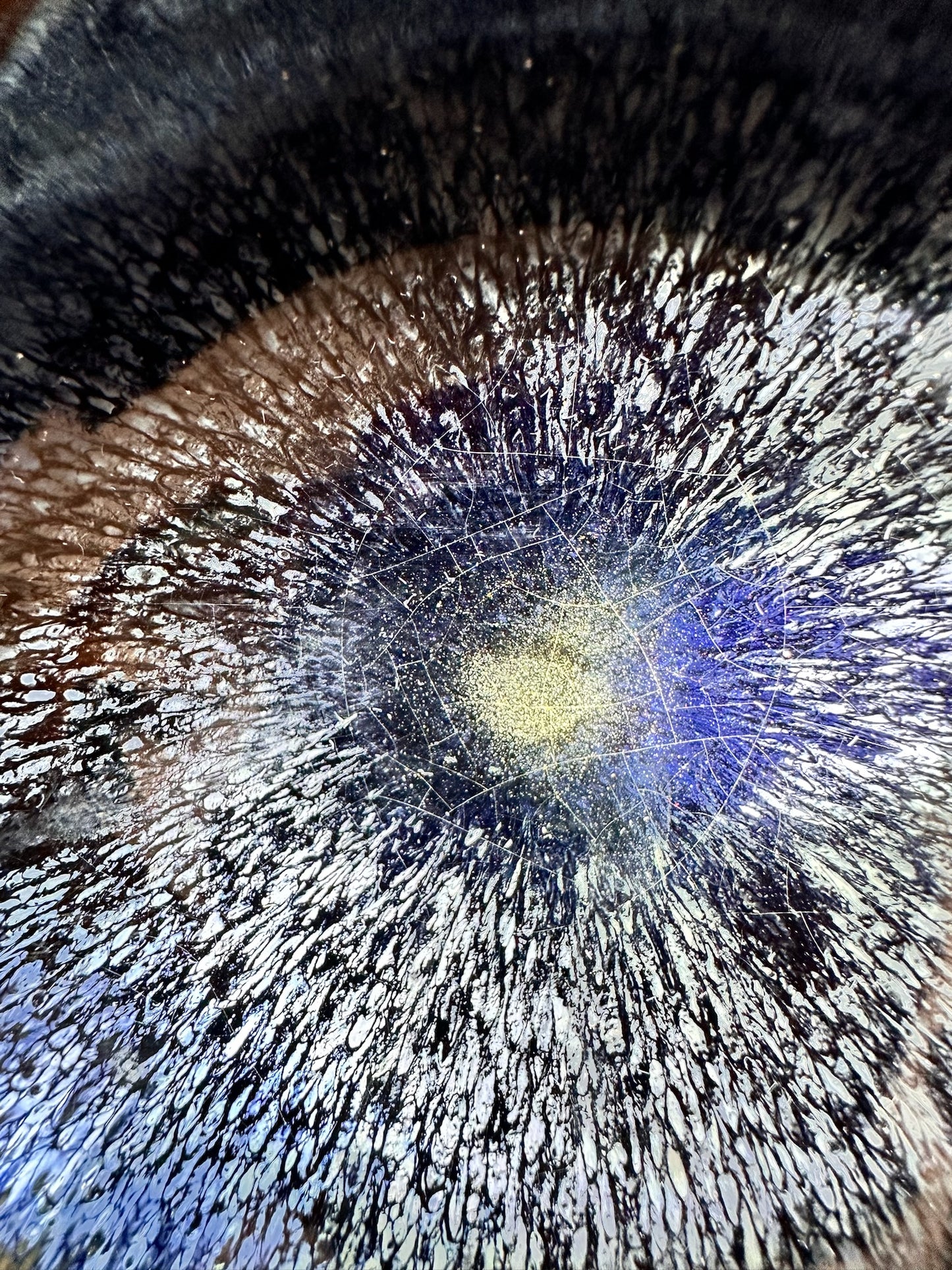 Black glaze silver blue hare’s fur pattern brown rim flat mouth shape cup