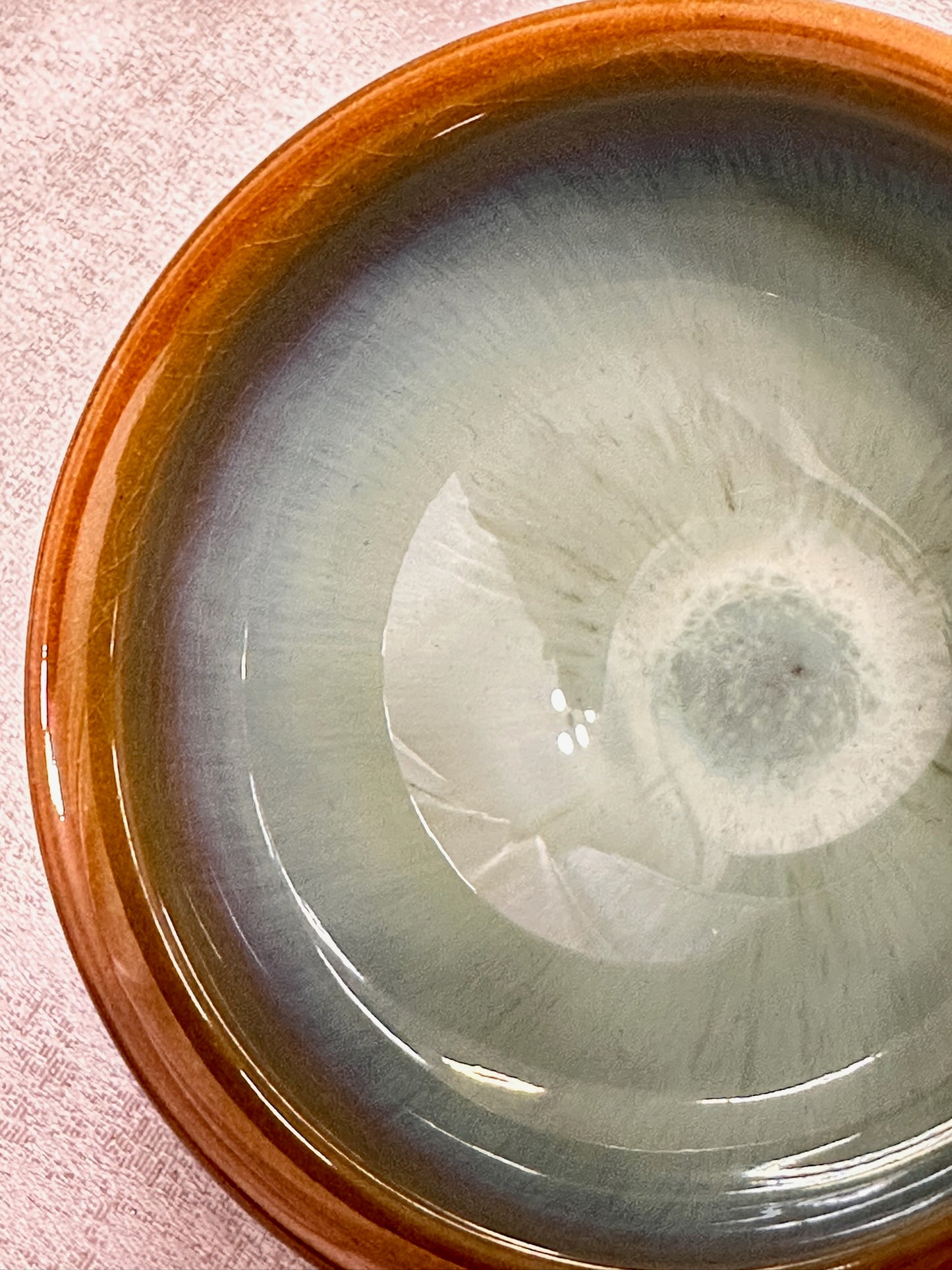 Green glaze kiln transformed jade-like green hare’s fur pattern tied mouth shape cup