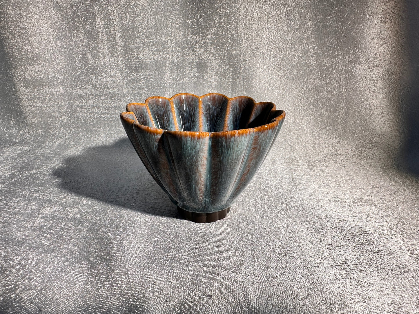 Elegant flower shape tenmoku cup with rabbit fur pattern by YouChao