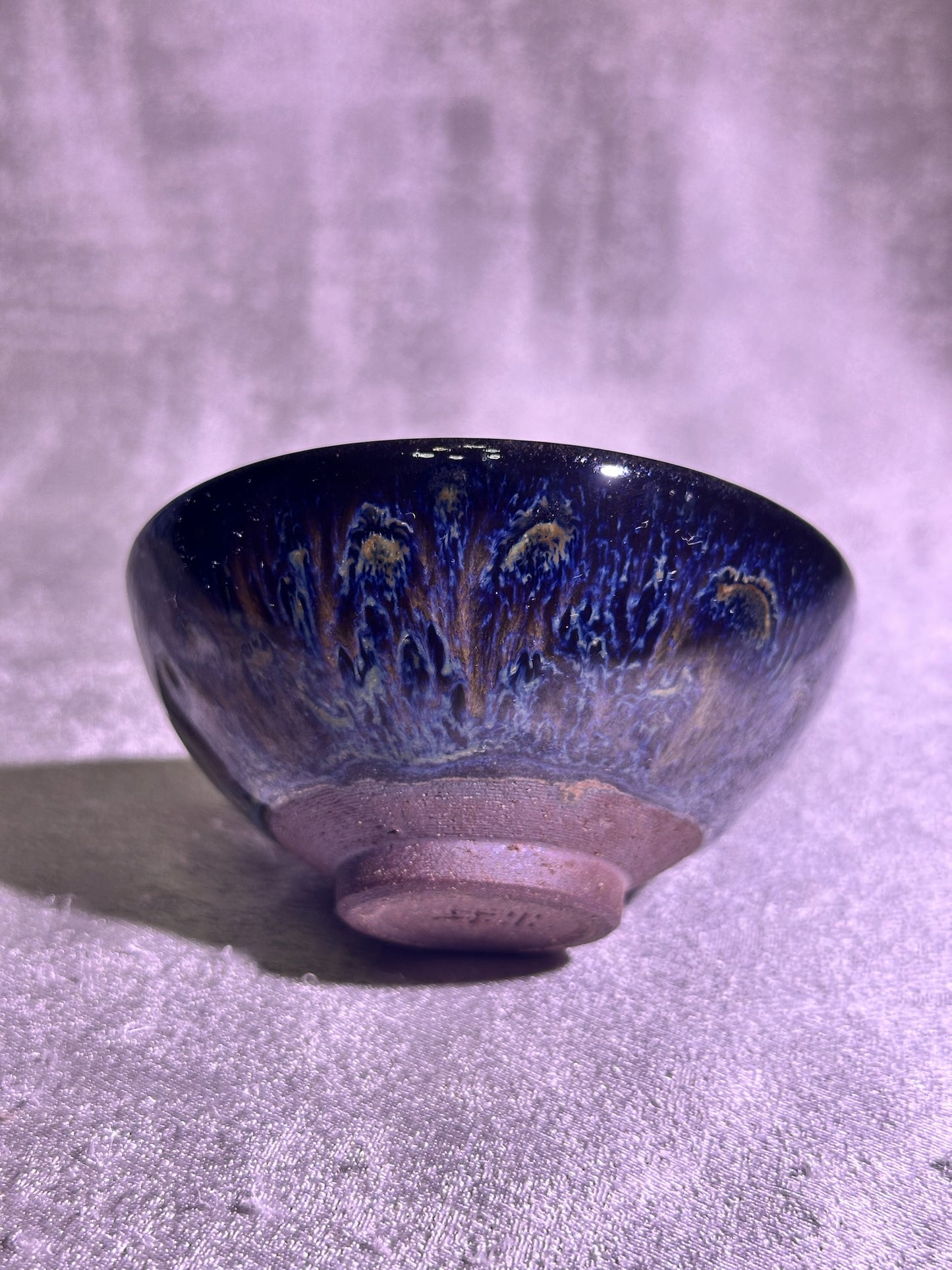 Reserved Cup9-Black glaze kiln transformed mix color flame pattern flat mouth shape cup by WangZhangLiang