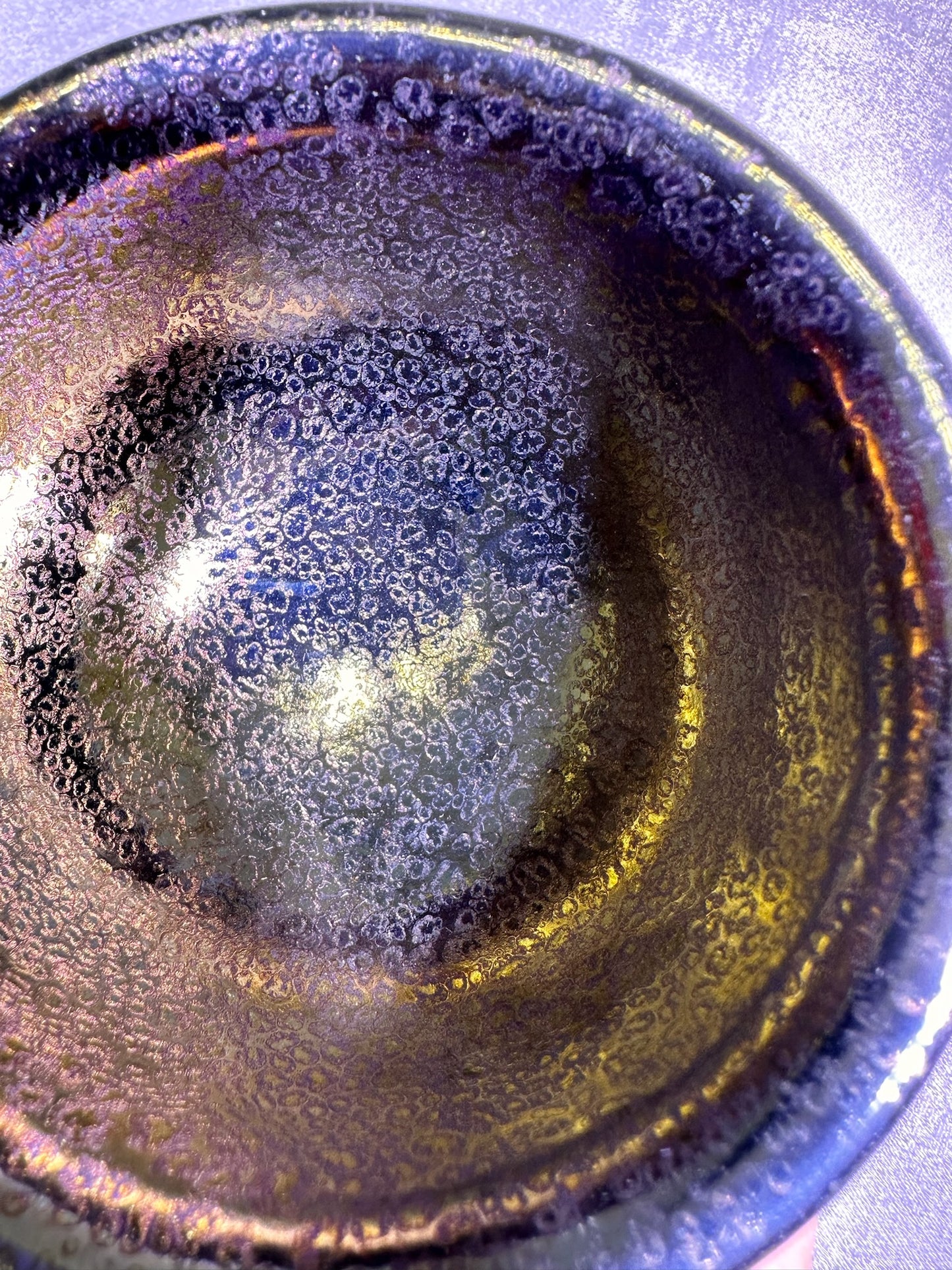 Cup4-Mirror-like silver glaze orange yellow bubble oil droplets pattern incense burner shape cup by ZhaoShuQuan