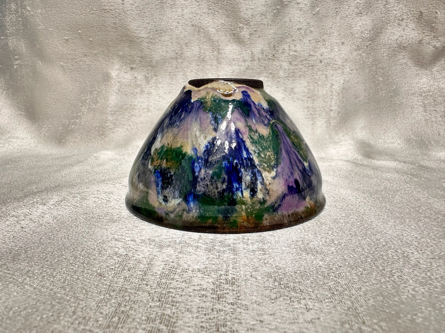 Black glaze kiln transformed multi colored mountain river scenery tied mouth shape cup, XieAiHua