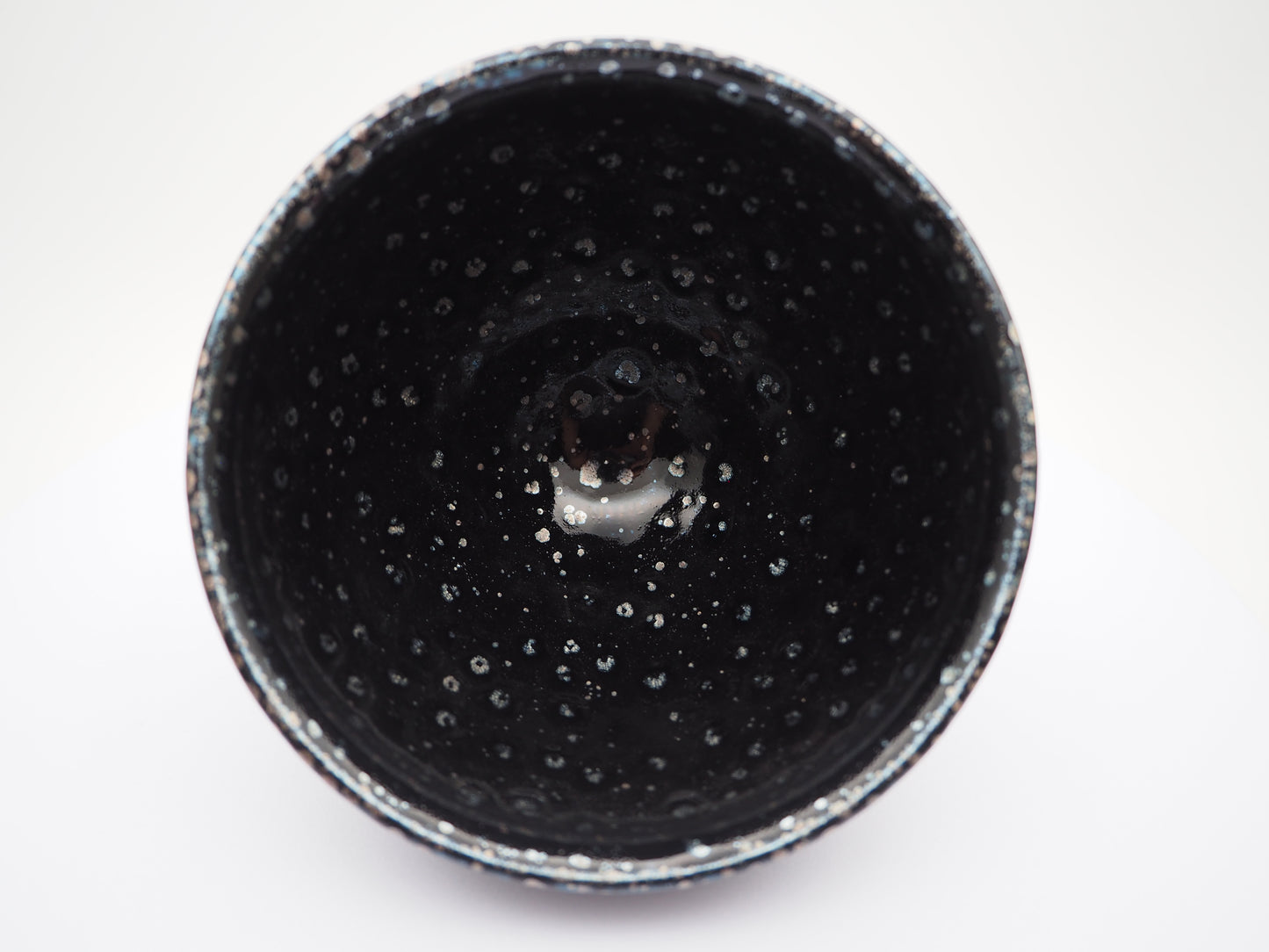 Dark Snow-Flake-Like Silver Dot Glaze Tied-Mouthed Cup