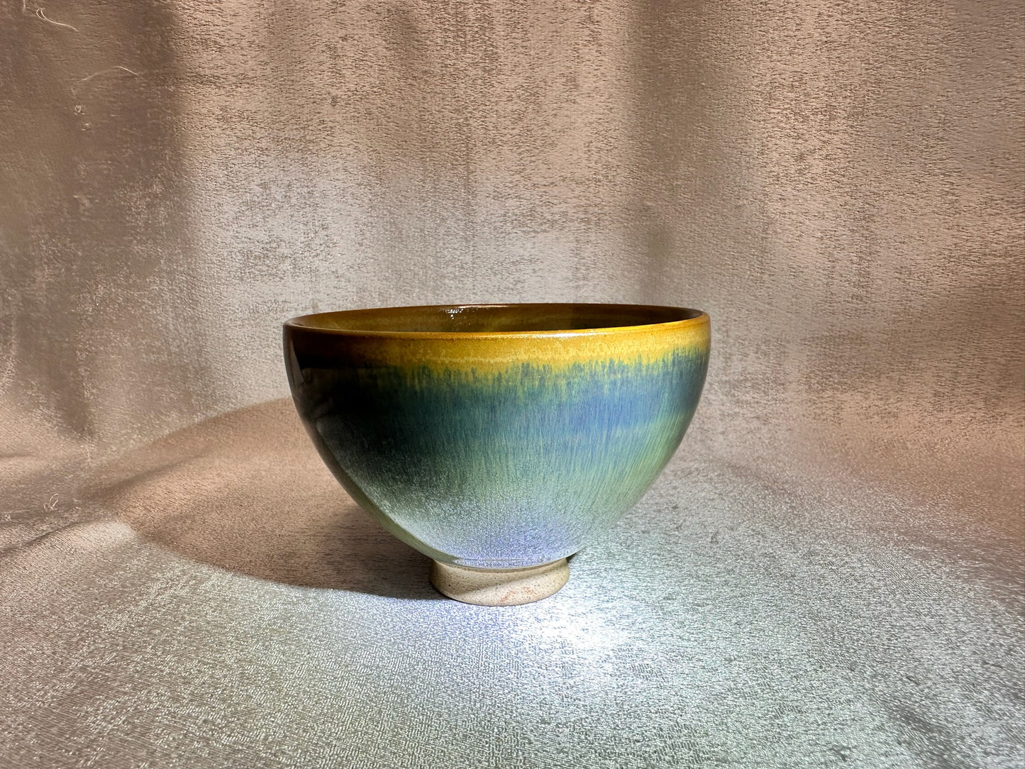 Green jade-like glaze green hare’s fur pattern flat mouth shape cup, GuPanHong