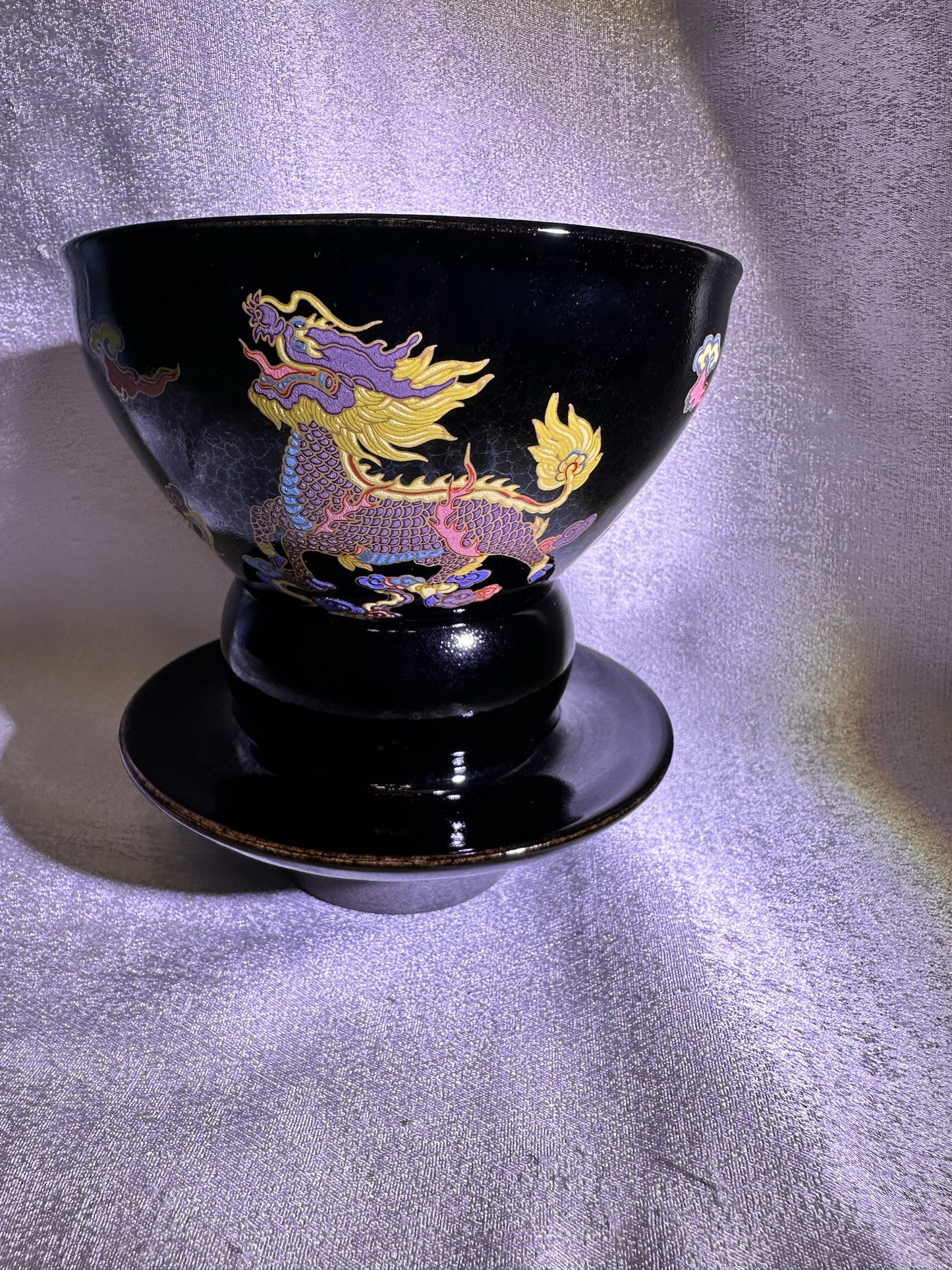 133mm*80mm Black glaze silver dragon scale pattern with hand-painting 3 dragons pattern on exterior diancha tea-whisking bowl
