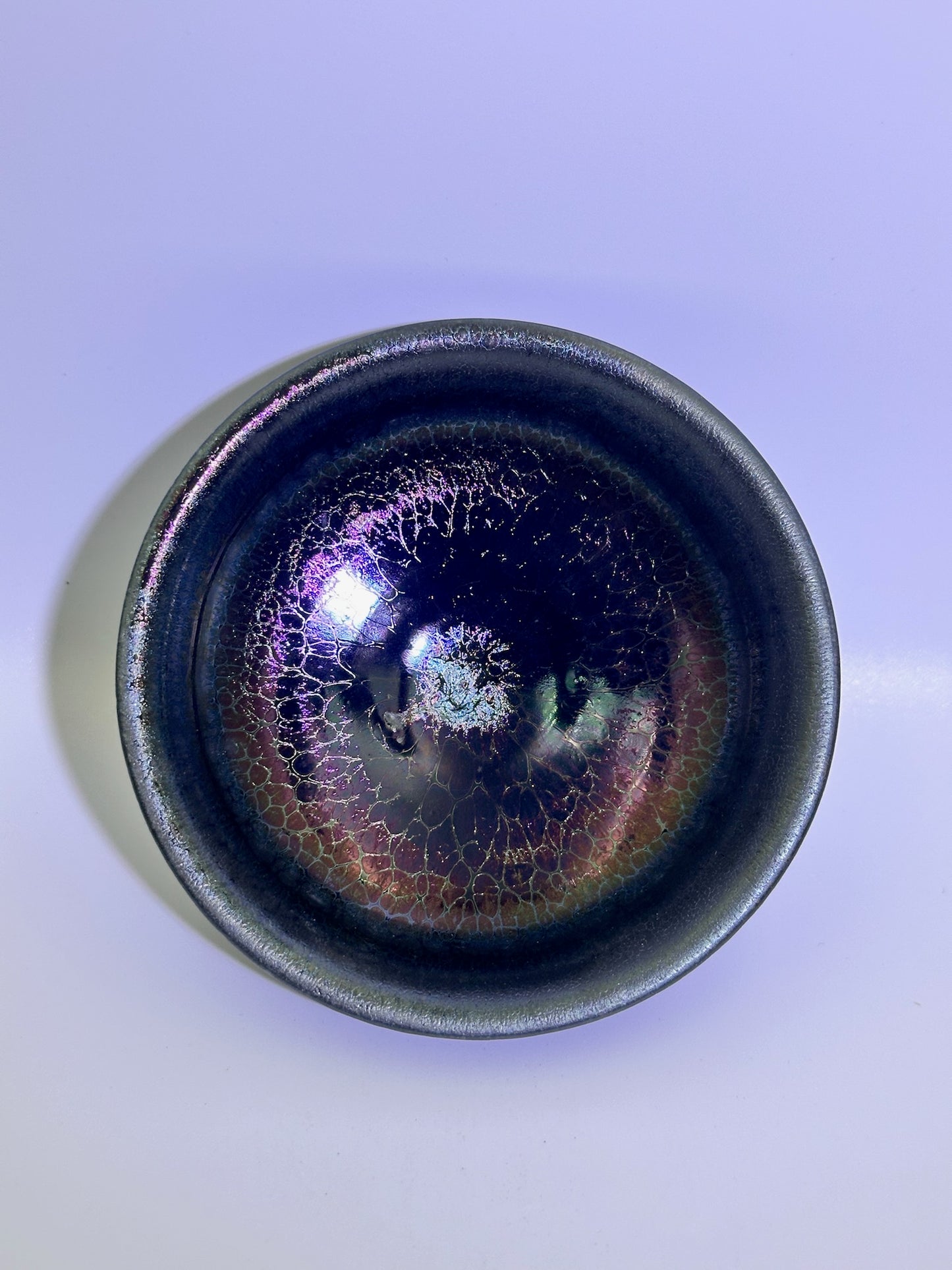 Black gold glaze iridescent color dragon scale oil droplet pattern official’s hat shape cup