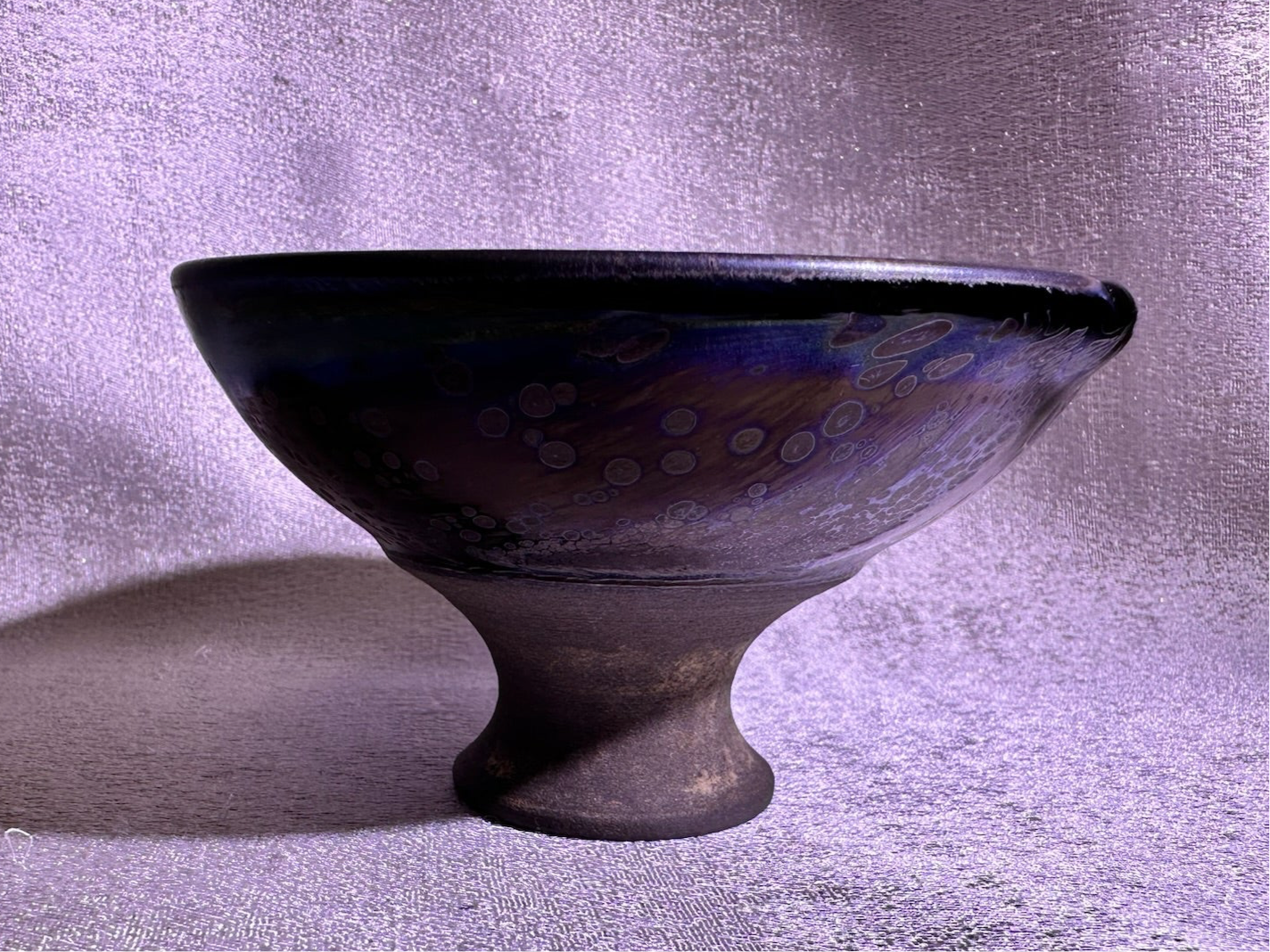 Cup5-Black purple side-firing glaze galaxy purple Yohen oil droplets pattern high foot flat mouth shape cup