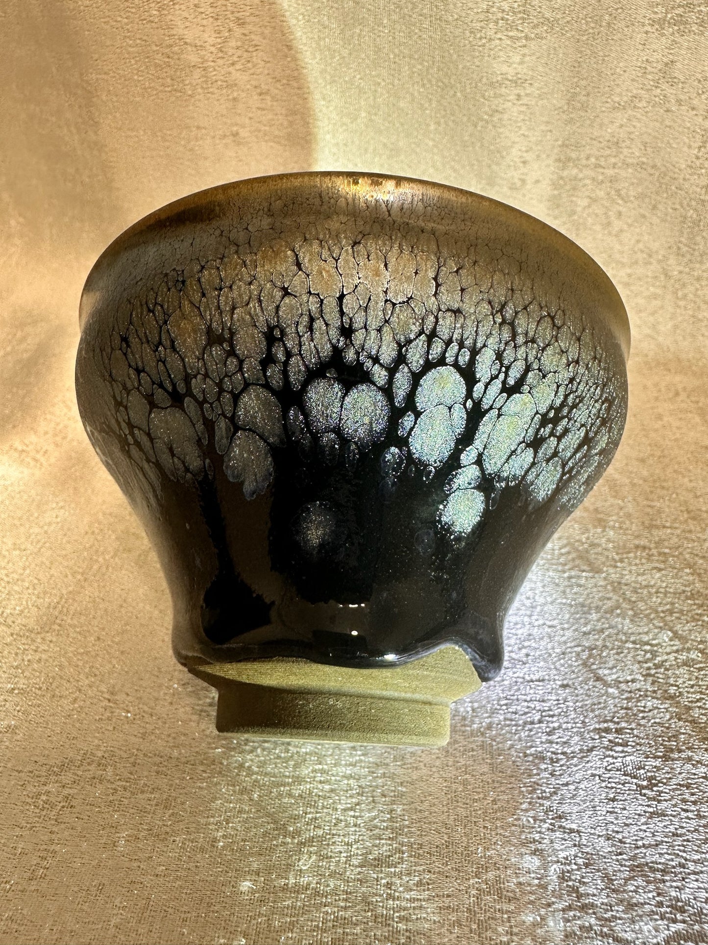 Black glaze silver oil droplet flower pattern magnolia shape cup