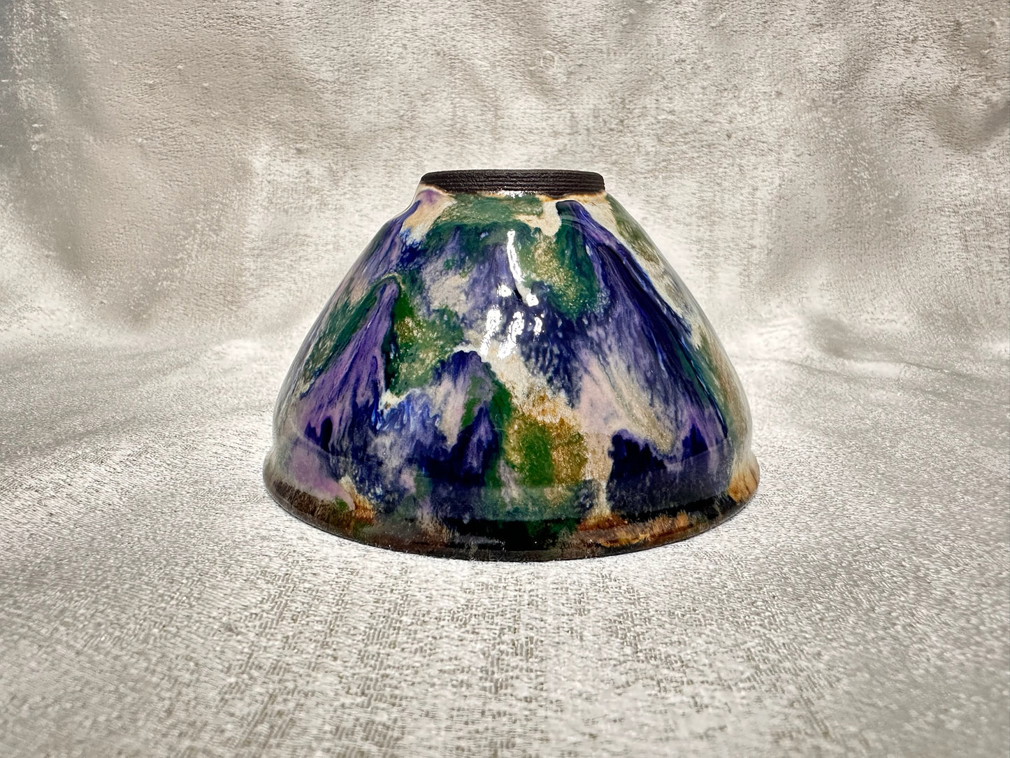 Black glaze kiln transformed multi colored mountain river scenery tied mouth shape cup, XieAiHua