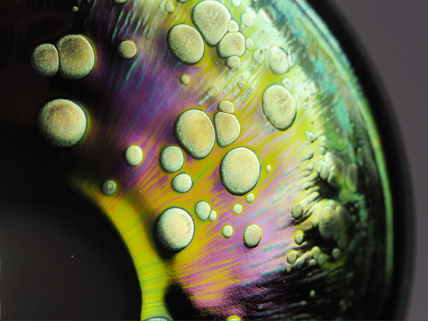 Multi color galaxy-like yohen glaze tied mouth Diancha tea bowl with one glaze tear drop