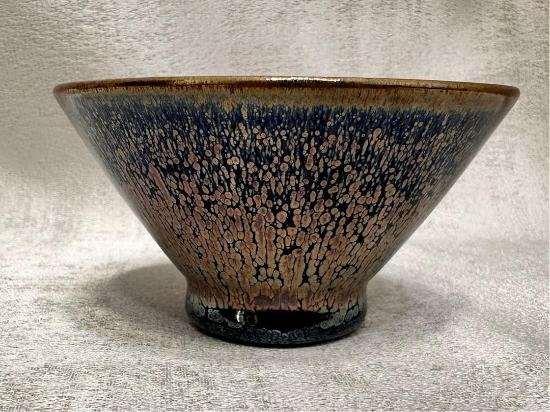 Fully glazed black gold glaze rose gold oil droplet pattern straw hat shape (douli) shape cup