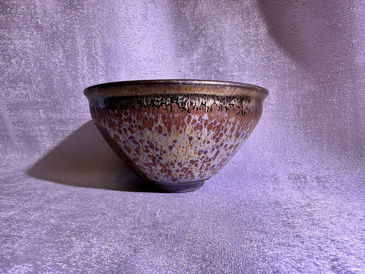 Cup6-Mirror-like silver glaze orange yellow golden oil droplets and hare’s fur pattern Diancha tea whisking bowl