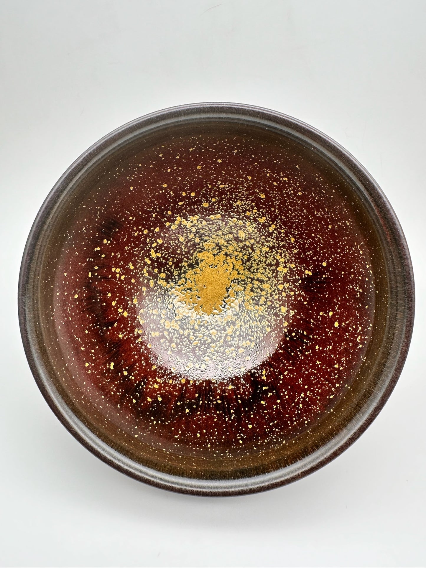 Orange Red with Small Yellow Oil-droplet Flower Glaze Tied-mouth Shape Tea Bowl DianCha