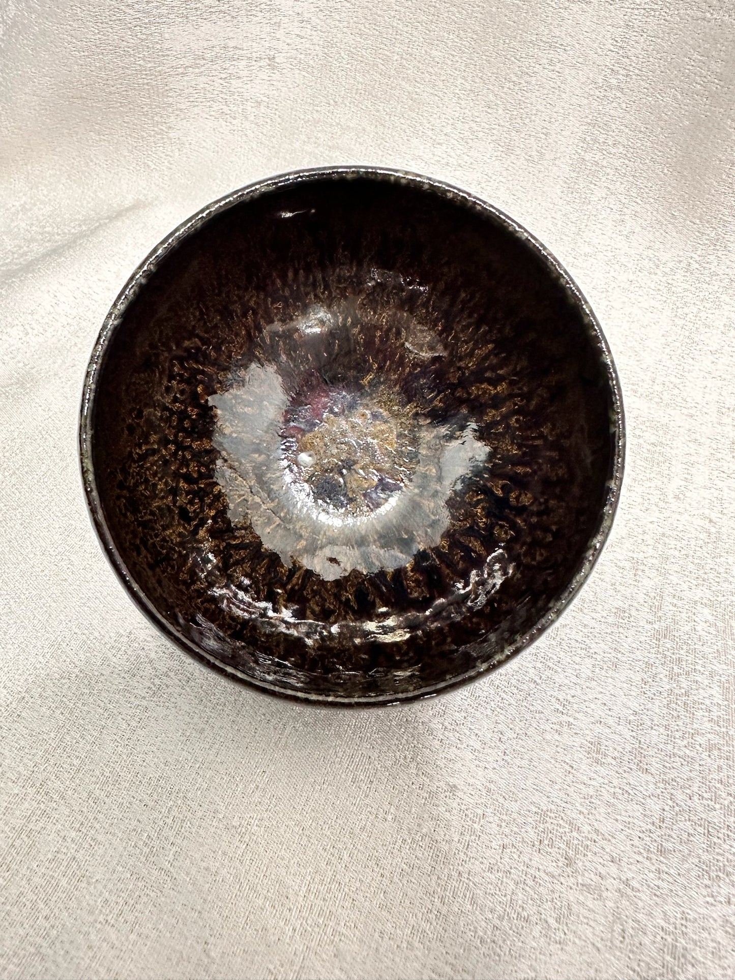 Black ox-blood red glaze orange yellow hare’s fur ‘Bohdi’ pattern monk bowl shape by GuPanHong