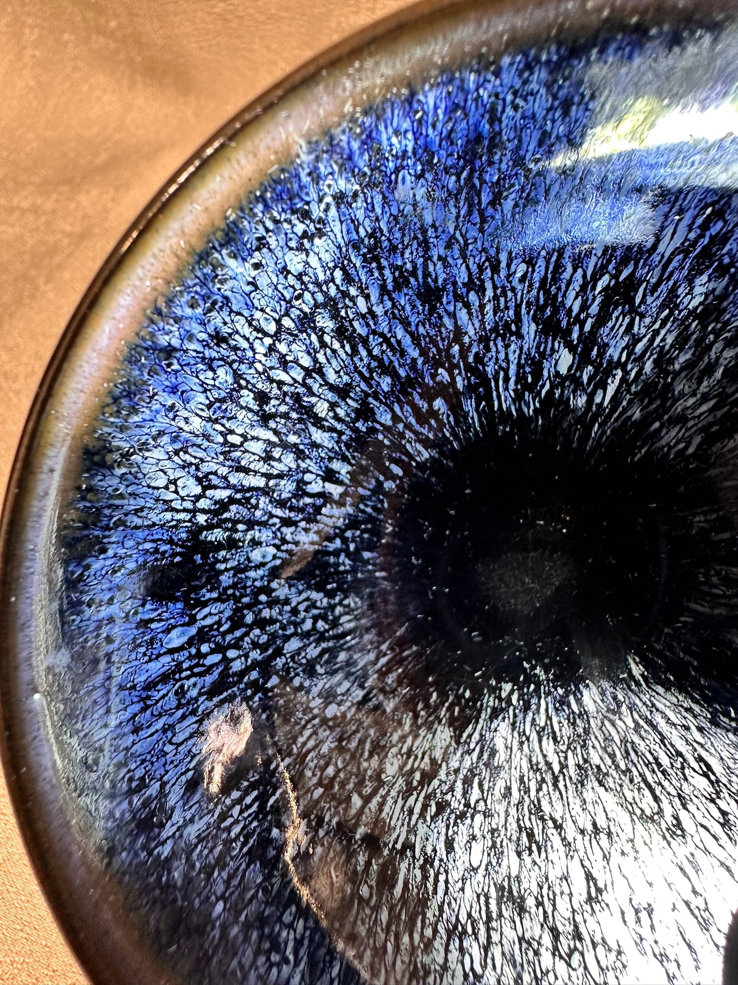 Black glaze silver blue hare’s fur pattern brown rim flat mouth shape cup