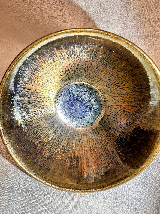 Fully glazed black gold glaze golden oil droplet pattern straw hat shape (douli) cup