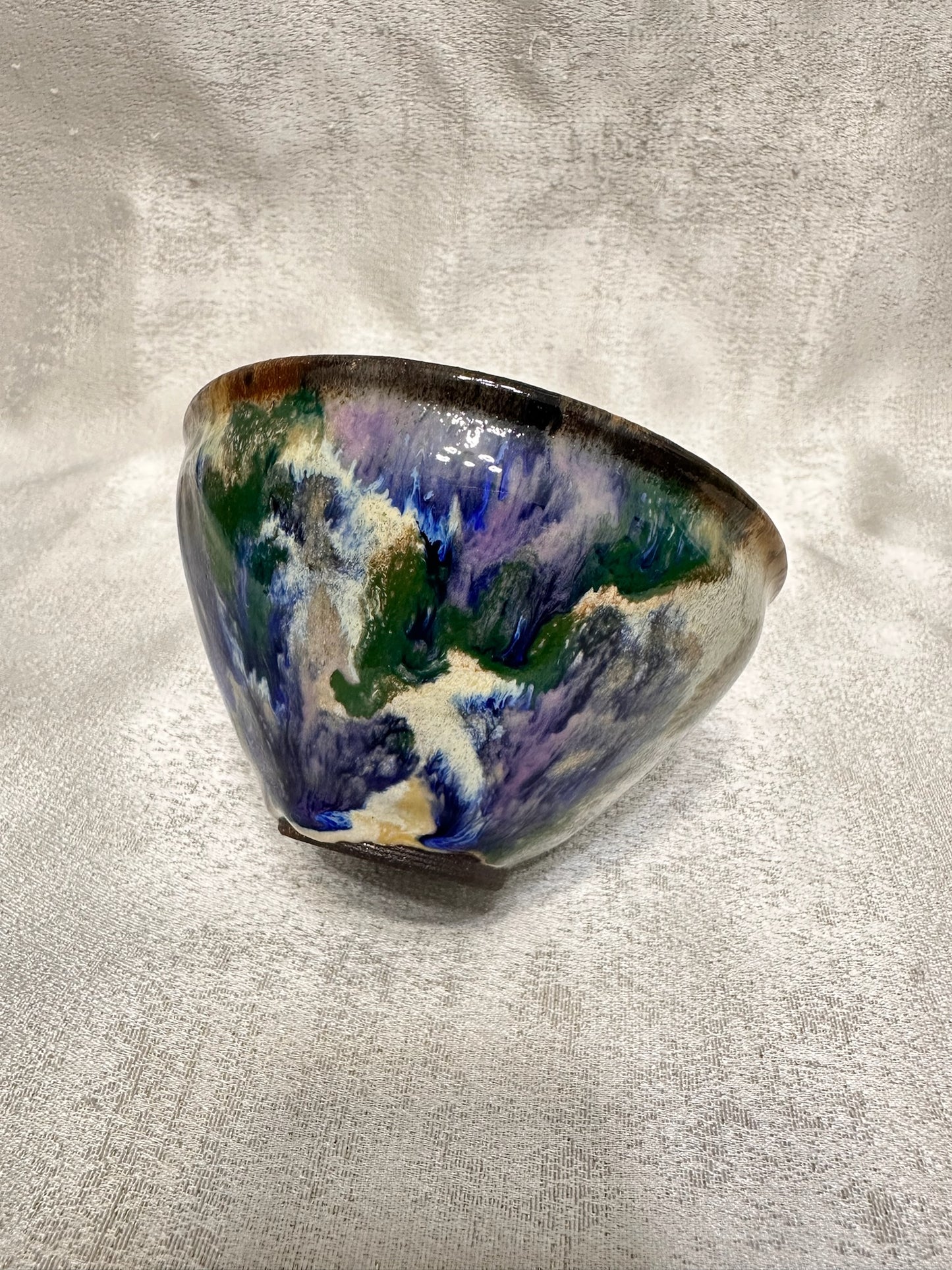Black glaze kiln transformed multi colored mountain river scenery tied mouth shape cup, XieAiHua