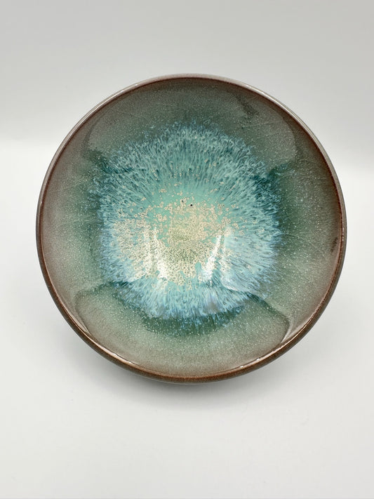 Sky blue ice crackled glaze kiln transformed light blue hare’s fur flat mouth shape cup