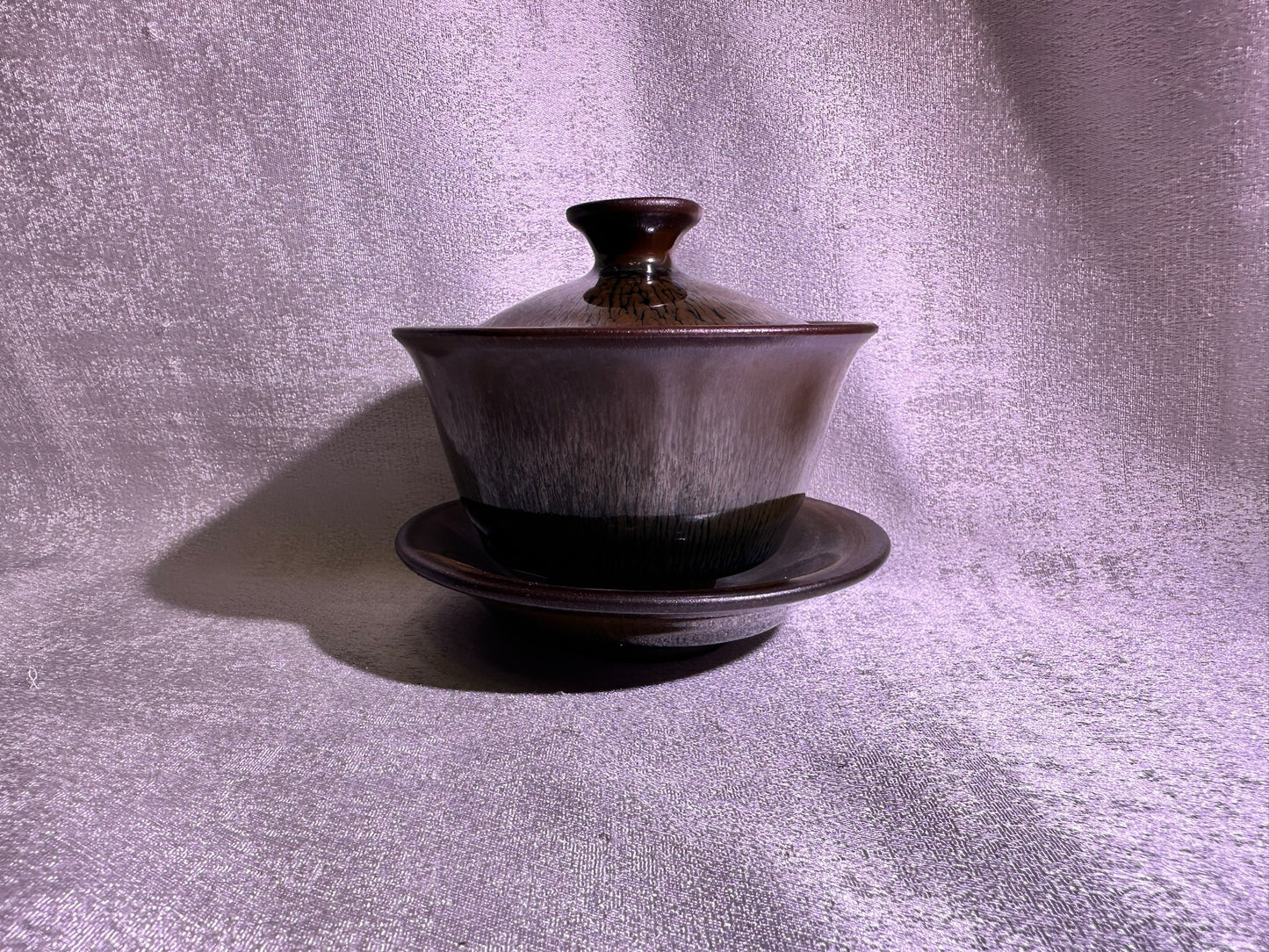 Ancient Song dynasty style black gold glaze brown hare’s fur pattern 3-piece Gaiwan set, ZoYunYuan